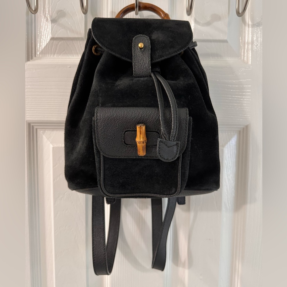 Gucci Black Suede Backpack bamboo